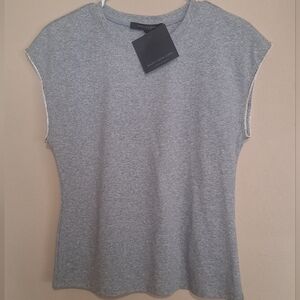 Marc New York Gray Short Sleeve Tee Rhinestones Pearls Size Small
